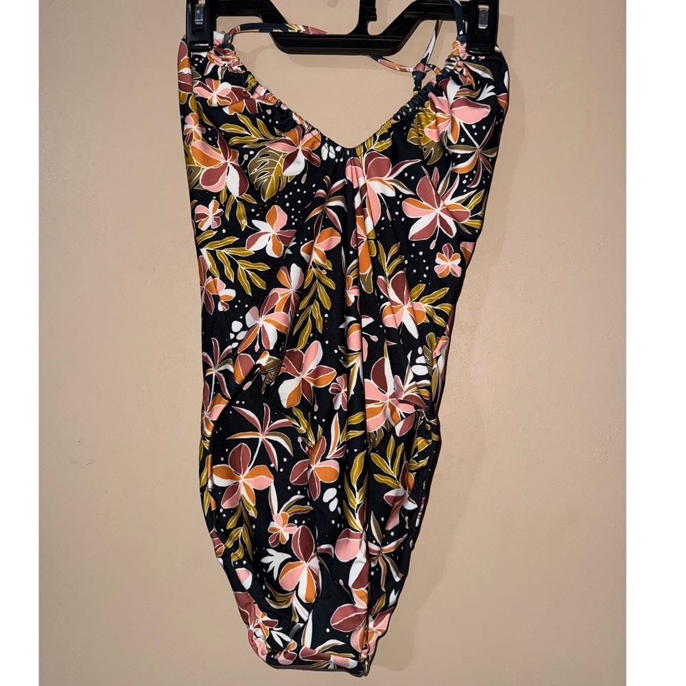 Volcom Fronds Forever One Piece Swimsuit Black Tropical Floral Skimpy S O3032400